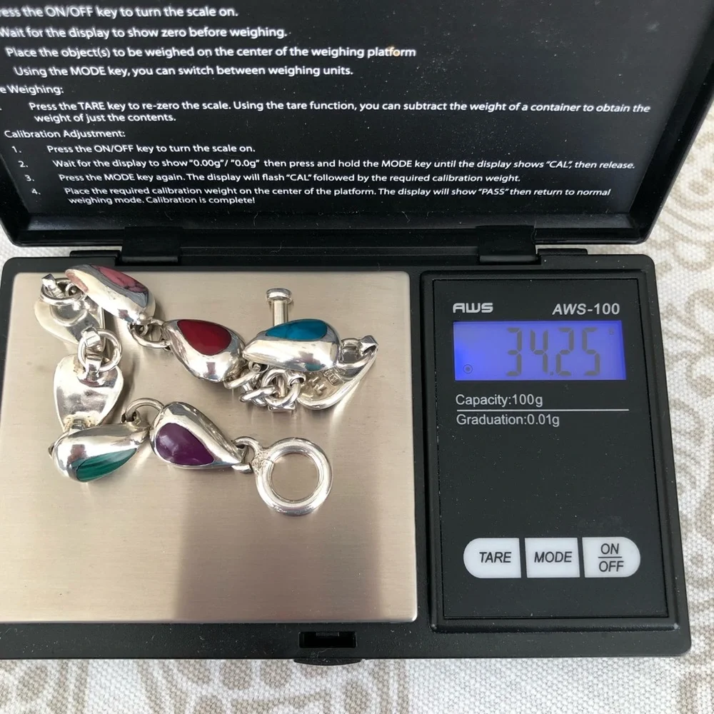 Semi-Precious Stone & Taxco 925 Silver Bracelet 34 grams